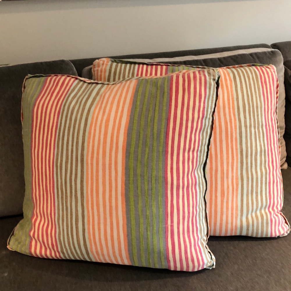 2 custom made 18-19 inch square pillows with removable down inserts